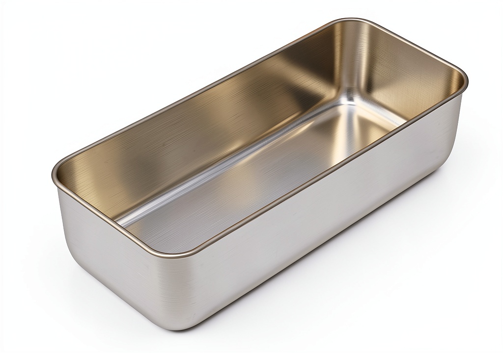 E-far stainless steel loaf pan displaying its rectangular shape and silver finish