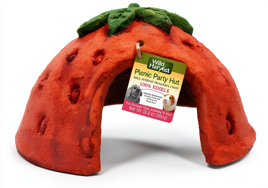 Installing Edible Strawberry Hut Wild Harvest Small Pet Treat on a wooden desk