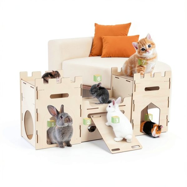 HIIMALEX Wooden Bunny Castle Multi‑Story Habitat-1