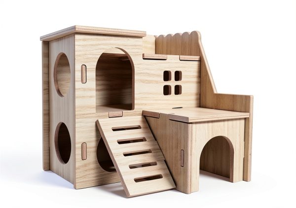 Wooden Hamster House lenpestia Double Layer-2