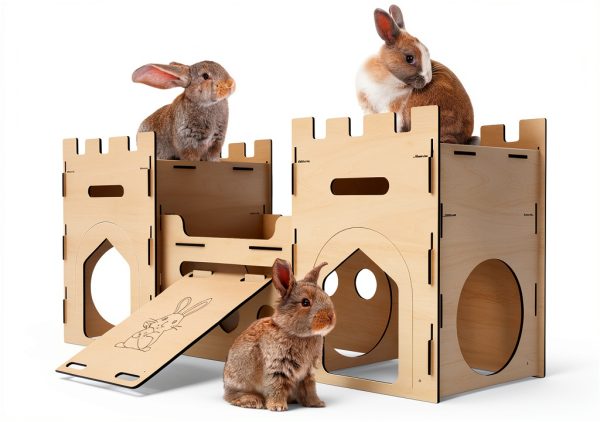 HIIMALEX Wooden Bunny Castle Multi‑Story Habitat-0