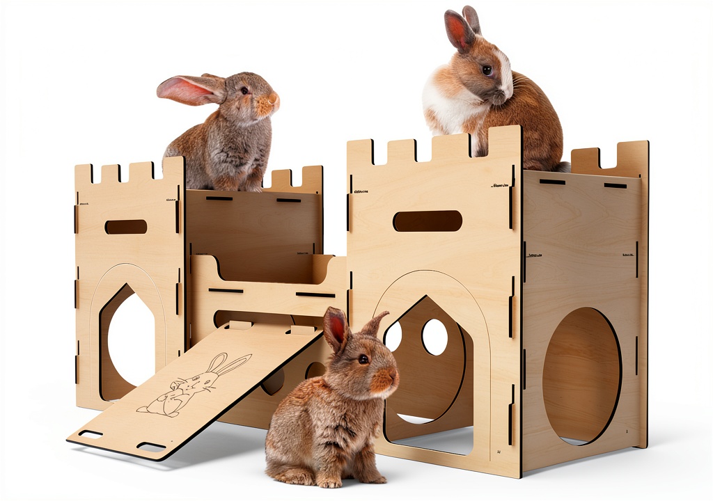 Bunny exploring the multi‑story wooden castle