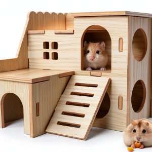 Wooden Hamster House lenpestia Double Layer-0