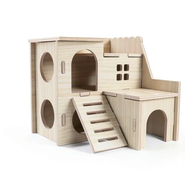 Wooden Hamster House lenpestia Double Layer-1