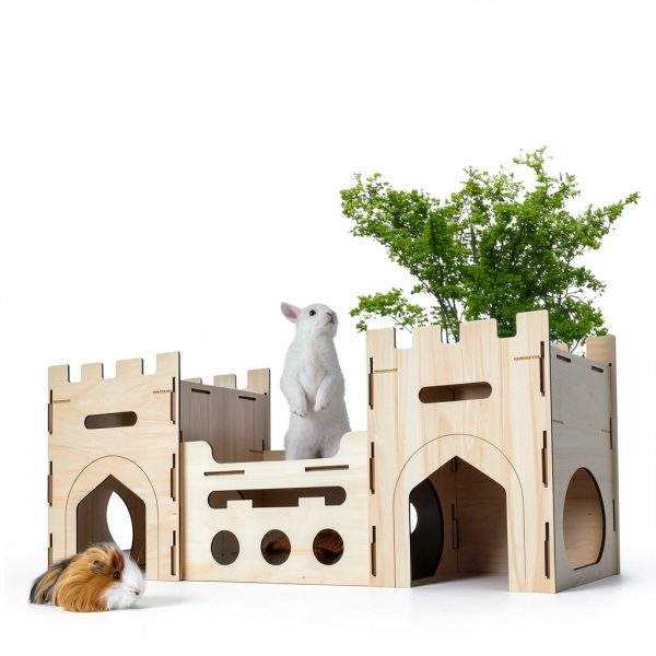 HIIMALEX Wooden Bunny Castle Multi‑Story Habitat-8