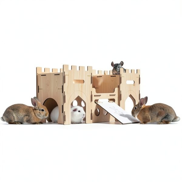 HIIMALEX Wooden Bunny Castle Multi‑Story Habitat-6