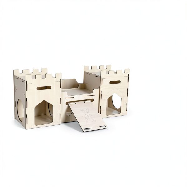 HIIMALEX Wooden Bunny Castle Multi‑Story Habitat-3