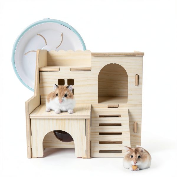 Wooden Hamster House lenpestia Double Layer-6