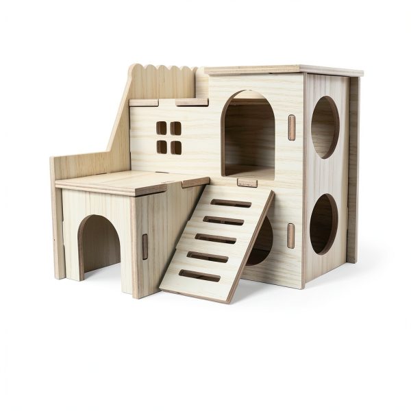 Wooden Hamster House lenpestia Double Layer-4