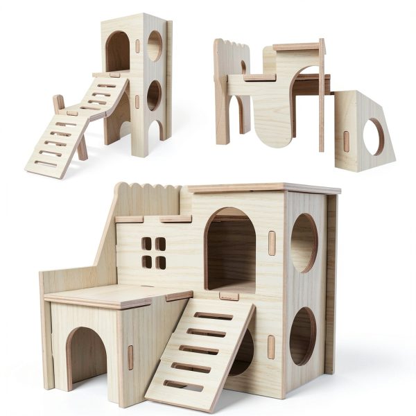Wooden Hamster House lenpestia Double Layer-3