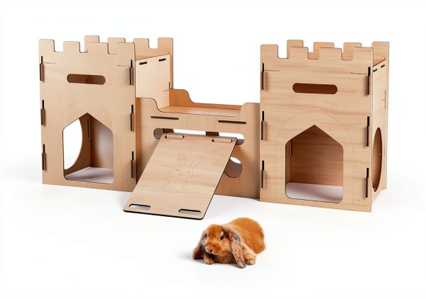HIIMALEX Wooden Bunny Castle Multi‑Story Habitat-2