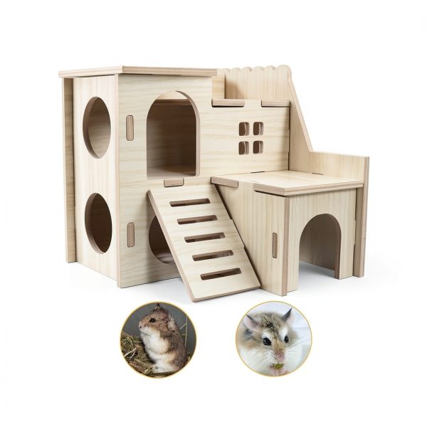 Wooden Hamster House lenpestia Double Layer-5