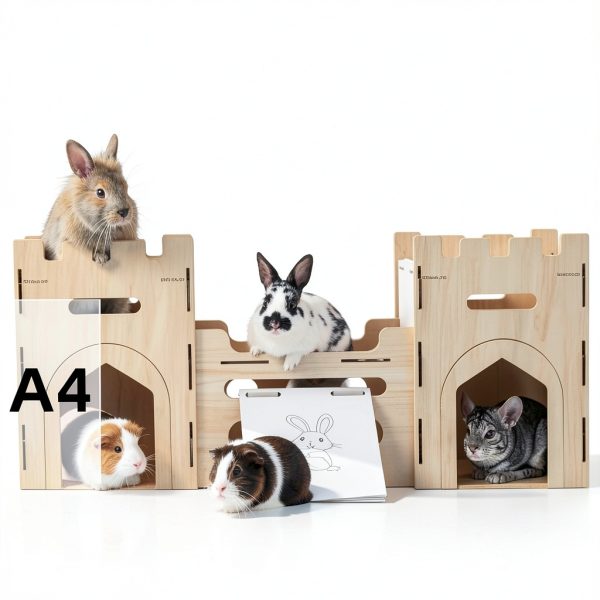HIIMALEX Wooden Bunny Castle Multi‑Story Habitat-5