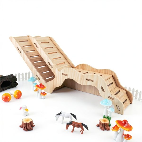 kcrygogo Solid Beech Small Animal Habitat Ladder Tunnel Enrichment Set-2